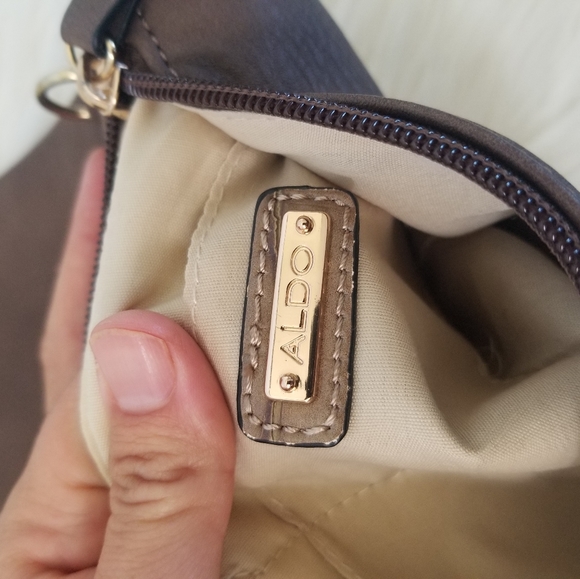 Aldo Brown Tan Clutch Bag Faux Animal Skin Pocket Vegan Skinny Purse Zipper Back - Picture 5 of 9